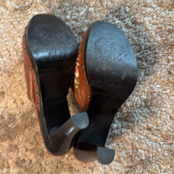 🍍 SEYCHELLES Anthro Brown Embroidered Clog Wood Chunky Heel Slip On Sandal 6🍍 - Picture 4 of 4